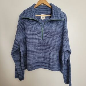 Aerie Quarter Half Zip-Up Sweater Pullover Size XL Boxy Slouchy Blue Stripes